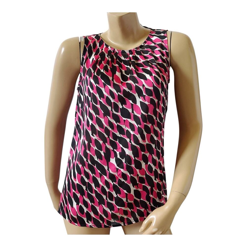 KASPER Womens Size Small Sheer Sleeveless Retro Mod Print Tank Top Shirt